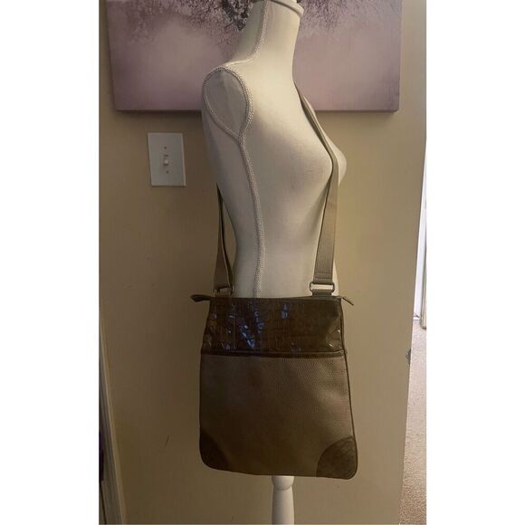 Brighton Gold Tone Leather Shoulder Bag Faux Croc Embossed Crossbody - Picture 8 of 16